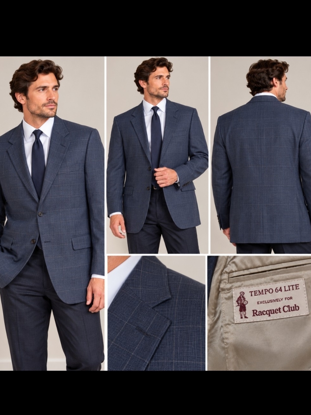 Vintage Racquet Club Tempo 64 Lite Men’s Blue Plaid Blazer 46L 48L USA Made